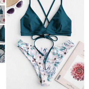 ZAFUL Criss Cross Floral Padded Bikini Set